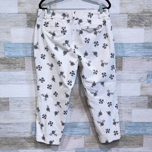 LOFT Marisa Fit Ankle Crop Riviera Pants White Floral Cotton Stretch Womens 10P - Picture 3 of 7